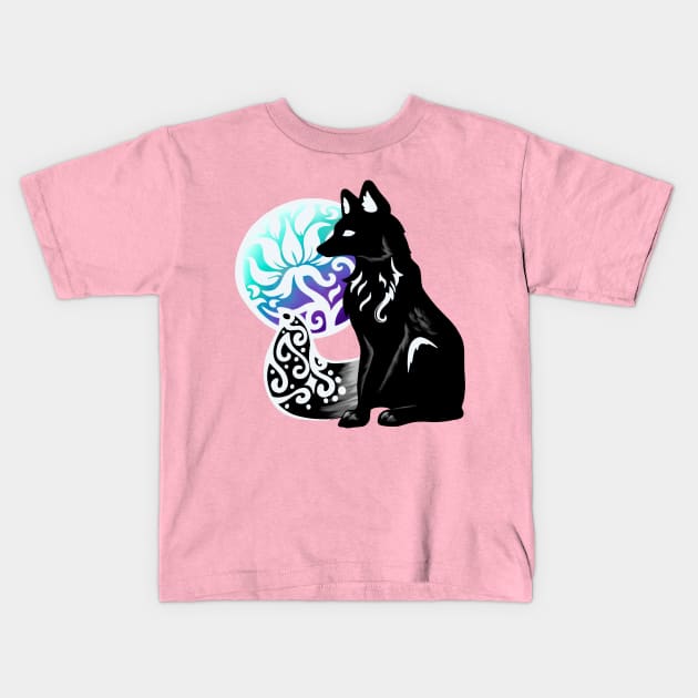 Black Floral Fox Kids T-Shirt by Lady Lilac